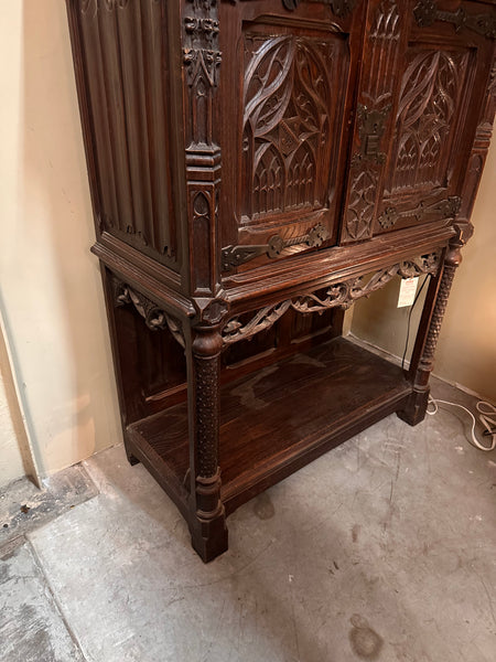 Tall Gothic Carved Buffet with Shields, Altar Piece