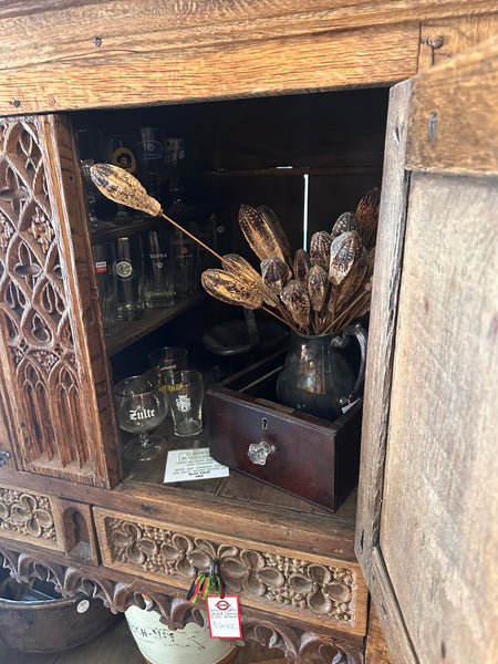 Gothic Carved Cabinet with Iron Hardware