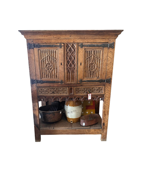 Gothic Carved Cabinet with Iron Hardware