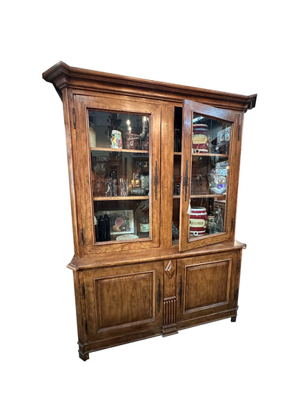 Oak Cabinet with Glass and Wood Doors
